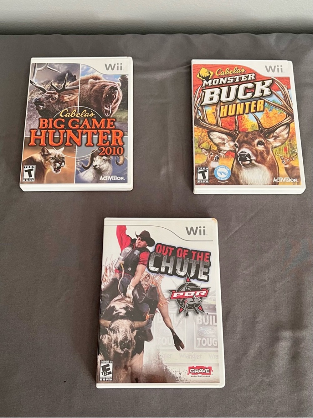 Lot Of 3 Wii Nintendo Huntings Games & Bull Riding Cabela’s Out Of The Chute